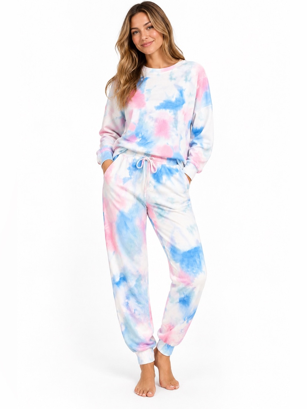 Women's Tie-Dye Lounge Pajama Set — Pastel Pink & Blue